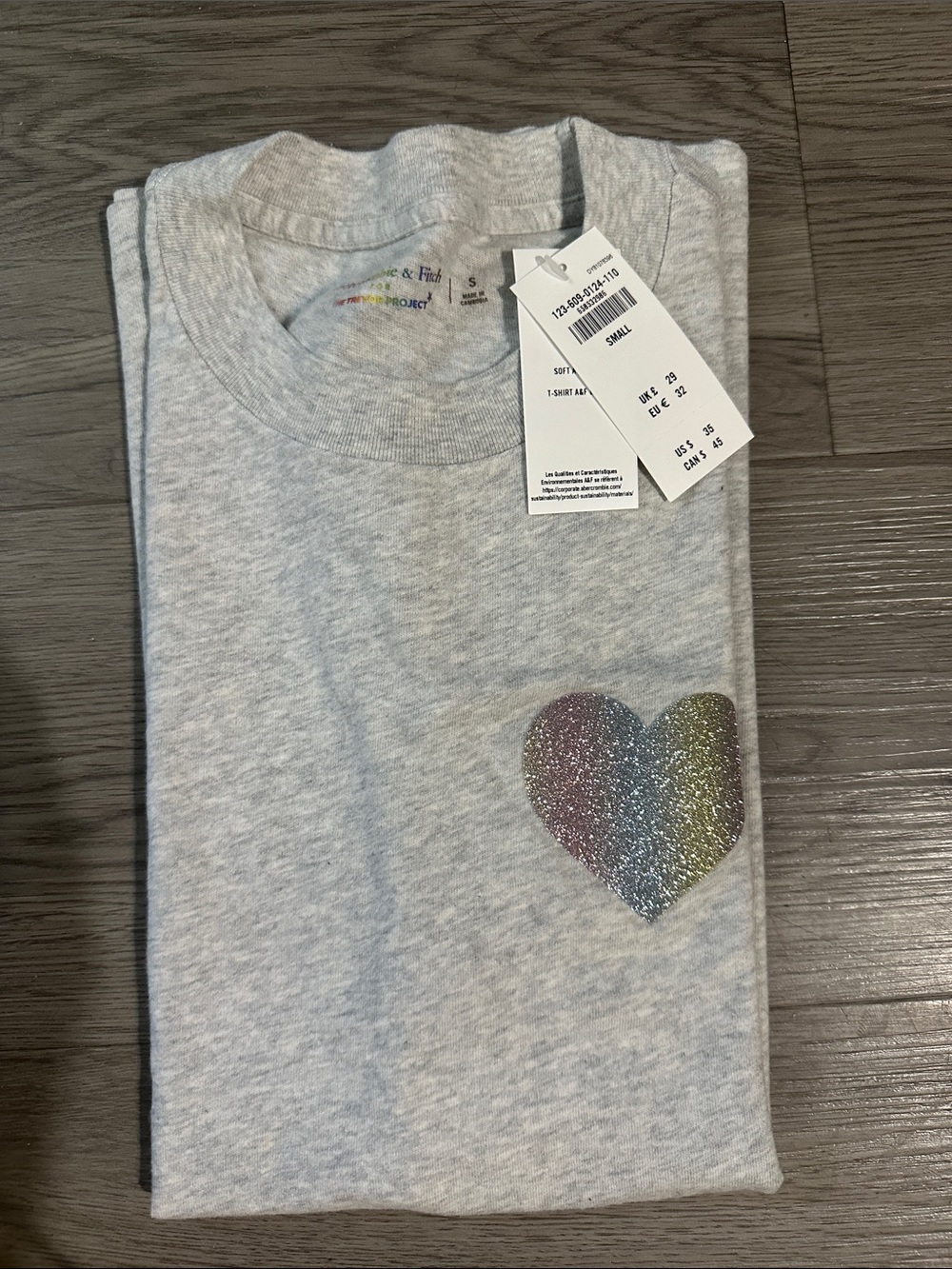 Abercrombie & Fitch Girls Light Gray Tee with Glitter Heart
